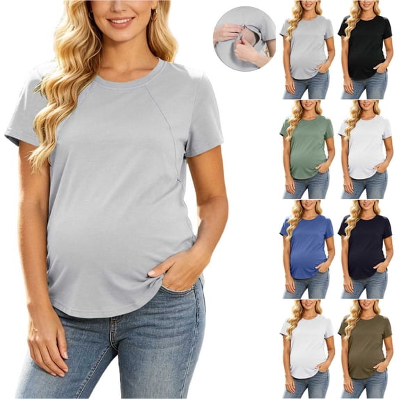 Bovxnpu Womens Maternity Shirts Maternity Nursing Short Sleeve Crew Neck Loose T Shirt Top Sleepwear