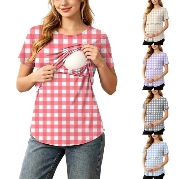 Bovxnpu Womens Maternity Shirts Maternity Nursing Short Sleeve Striped Daily Wear Top Sleepwear
