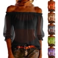 thumbnail image 1 of Bovxnpu Womens Off the Shoulder Tops Off Shoulder Blouse Chiffon Casual Fashion Trendy Tops Summer Tops, 1 of 9