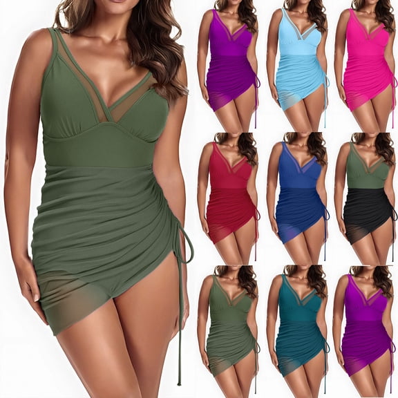 Bovxnpu Womens One Piece Swimsuits Slim Swimwear, Women Swim Dress Swimsuits Mesh Sheer Sarong Wraps Bathing Suits Swimsuits Ladies Summer Swimwear Beach Vacation