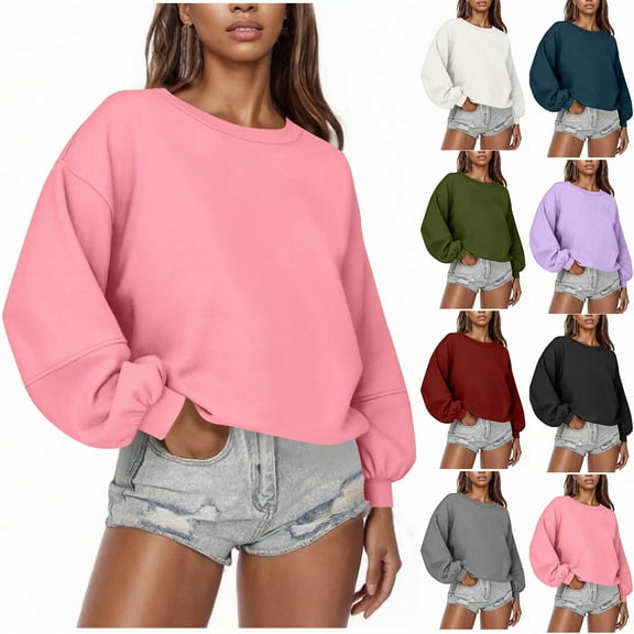 Bovxnpu Womens Oversized Sweatshirts, Sweatshirts for Women Fleece Crewneck Sweaters Casual Tops Comfy Fall Fashion Outs Winter Clothes