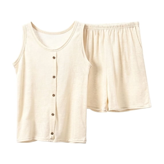 Bovxnpu Womens Pajama Set Crew Neck Sleeveless Button Tank Pocket Sleepwear
