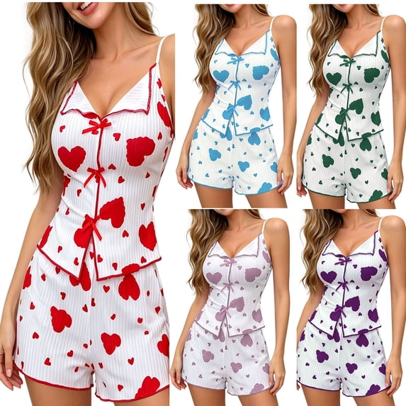 Bovxnpu Womens Pajama Sets Collared Neck Sleeveless Cami Top 2 Piece Short Pants Casual Pajama Loungewear