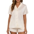 thumbnail image 1 of Bovxnpu Womens Pajama Sets Short Sleeve Button Down Sleepwear Collared Drawstring Short Sleeve Pajama Set Sleepwear, 1 of 6