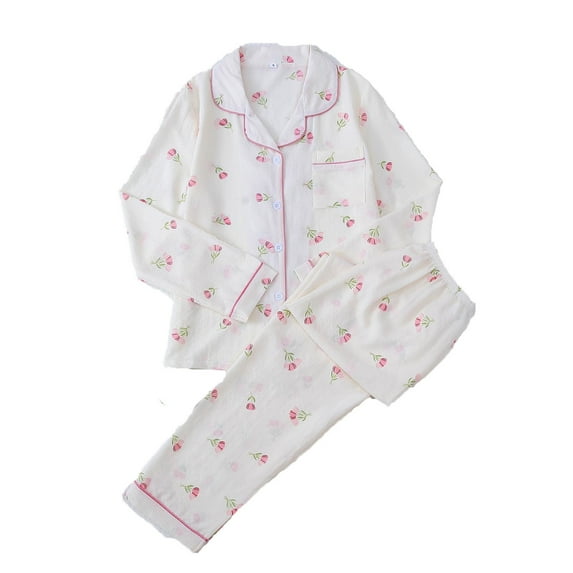 Bovxnpu Womens Pajama Sets Short Sleeve Button Down Sleepwear Heart Print Ruffled 2PC Set Soft Wrinkle Texture Comfortable Sleepwear