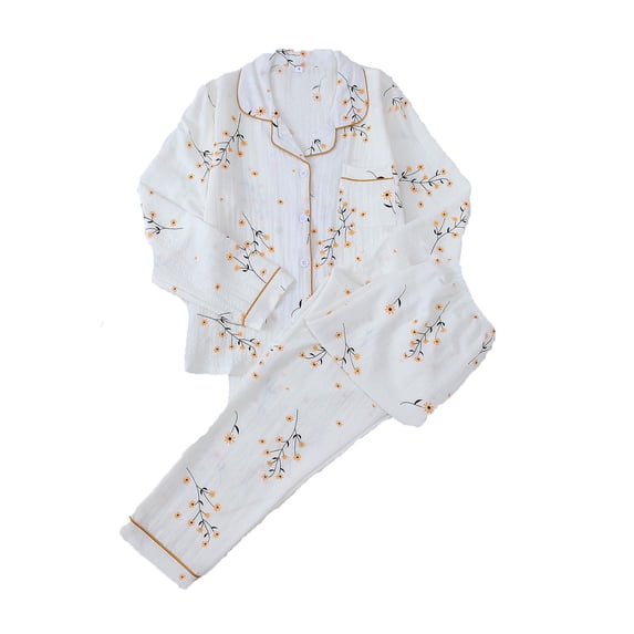 Bovxnpu Womens Pajama Sets Short Sleeve Button Down Sleepwear Heart Print Ruffled 2PC Set Soft Wrinkle Texture Comfortable Sleepwear