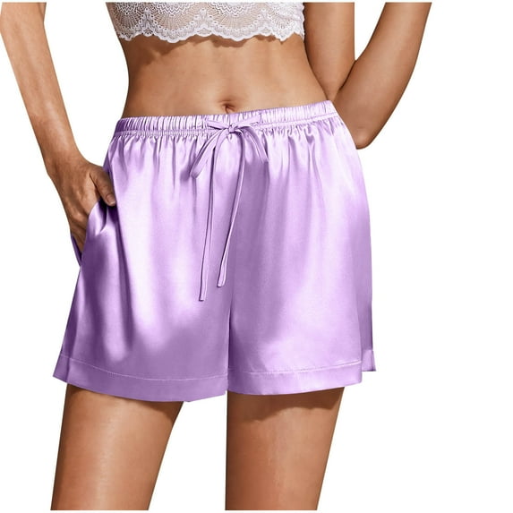 Bovxnpu Womens Pajama Shorts Sleepwear Loungewear, Womens Silk Satin Shorts Pajamas Shorts Elastic Drawstring Lounge Pants Sleepwear