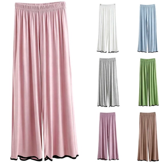 Bovxnpu Womens Pajamas Bottoms Sleep Pants Cotton High Waist Thin Casual Wide Leg Long Pants Sleepwear