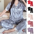 thumbnail image 1 of Bovxnpu Womens Pajamas Set Loungewear Striped Lace V Neck Long Sleeve Top with Long Pants Set Sleepwear, 1 of 6