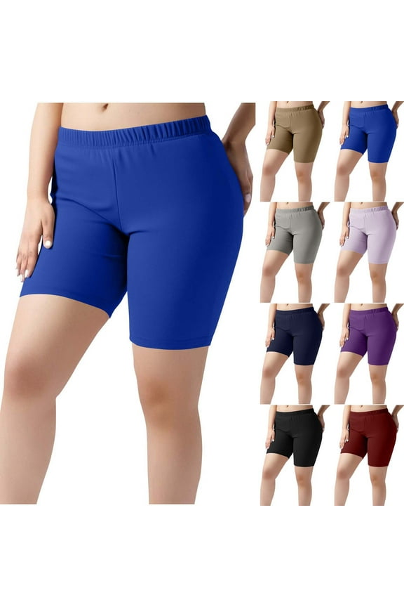 Womens Plus Size Biker Shorts High Waisted Yoga Shorts for Women Running Gym and Workout Fashion Women's Plus Size Yoga Pants Shorts Elastic Waist