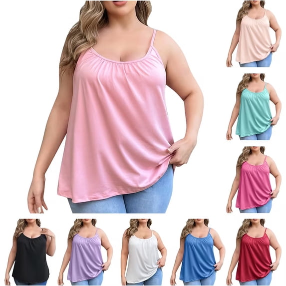 Bovxnpu Womens Plus Size Tops, Plus Size Tank Tops for Women Summer Sleeveless Crew Neck T-Shirts Tops Casual Tees Tunics Shirts Cami Tops S