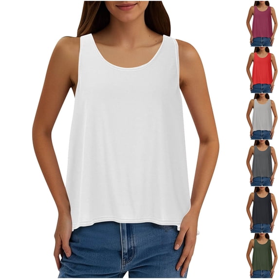 Bovxnpu Womens Plus Size Tops, Women Summer Crew Neck T Shirts Casual Loose Trendy Sleeveless Basic Tee Loungewear Home Clothes Summer Outfits S