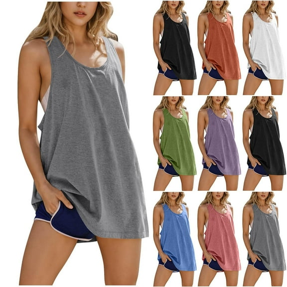 Bovxnpu Womens Plus Size Tops, Women's Sleeveless Tank Top Square Neck Workout Fitness Casual Loose Basic Tops Going Out Cami Shirt XXL