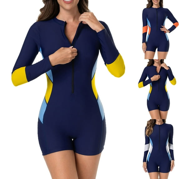 Bovxnpu Womens Rashguard One Piece Swimsuits Athletic Training Surfing Swimsuit, Women's Daily Swimsuits Conservative Conjoined Comfy Swimsuits Set Ladies Summer Swimwear Beach Vacation