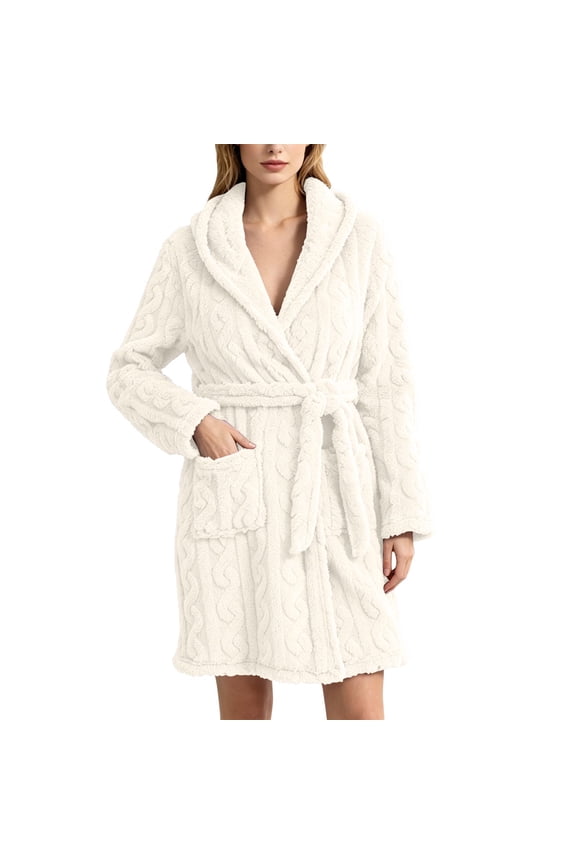Womens Robes Bathrobes Fleece Ribbed Open Front Bathrobe Soft Casual Sleepwear