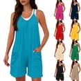 thumbnail image 1 of Bovxnpu Womens Rompers Summer Casual Loose Sleeveless Overalls Spaghetti Strap Shorts Women Solid Jumpsuit Ruched Adjustable Strap Romper Shorts, 1 of 8
