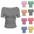 thumbnail image 1 of Bovxnpu Womens Short Sleeve T Shirts Printed T-Shirt Short Sleeve Crew Neck Ruched Side Slim Tops Summer Tops, 1 of 8