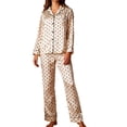 thumbnail image 1 of Bovxnpu Womens Silk Satin Pajamas Set Long Sleeve Button Down Sleepwear 2 Piece Lounge Set Satin Long Sleeve Tied Waist Soft Comfortable Loungewear Sleepwear, 1 of 8