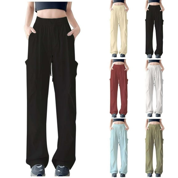 Bovxnpu Womens Wide Leg Pants Loungewear Travel Pants, Wide Leg Pants Women High Waisted Pull On Casual Trousers Soft Comfy