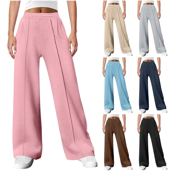 Bovxnpu Womens Wide Leg Sweatpants Loungewear Travel Pants Wide Leg Pants Women With Pockets Pull On Casual Trousers Soft Comfy