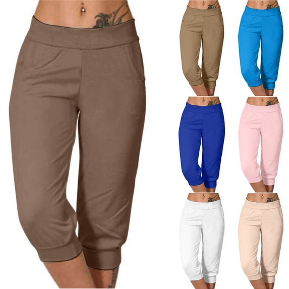 Bovxnpu Workout Capris Leggings For Women Stretch High Waisted Work Pants, Sports Pants Womens 7/8 Length High Waisted With Pockets Pull On Casual Trousers Soft Comfy