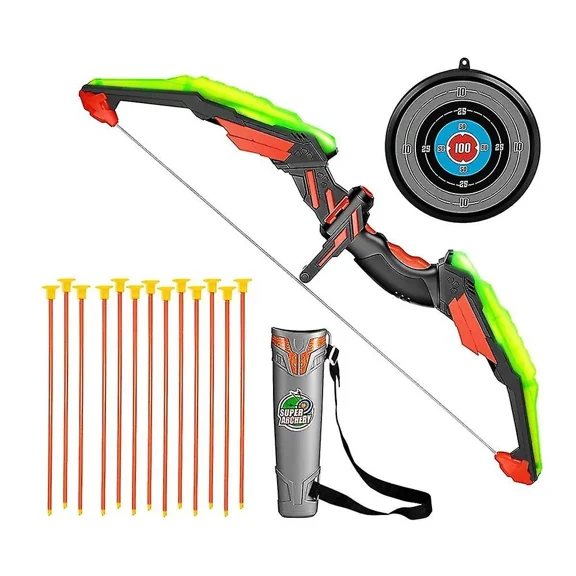 Bow And Archer Set For Kids - Archery Toy Set - Led With 13 Suction Cup Arrows, Target & Quiver