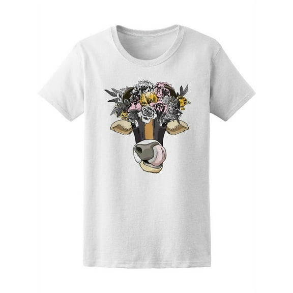 Bow And Wreath Dressed Cow T-Shirt Women -Image by Shutterstock, Female Small