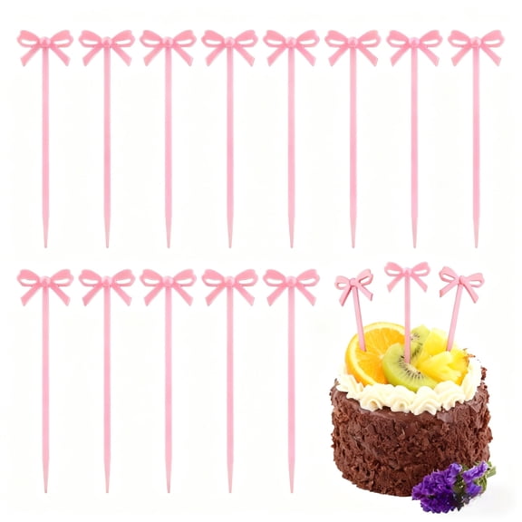 Bow Appetizer Picks - 40 Pack Pink Skewers with Bows for Party Supplies, Wedding Decorations