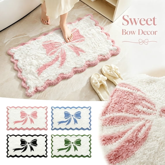 Bow Area Rug with Faux Cashmere Pile, Scalloped Edge Accent Floor Mat for Cozy Living Room Decor, Girls Bedroom & Nursery Gift Carpet 1 Piece
