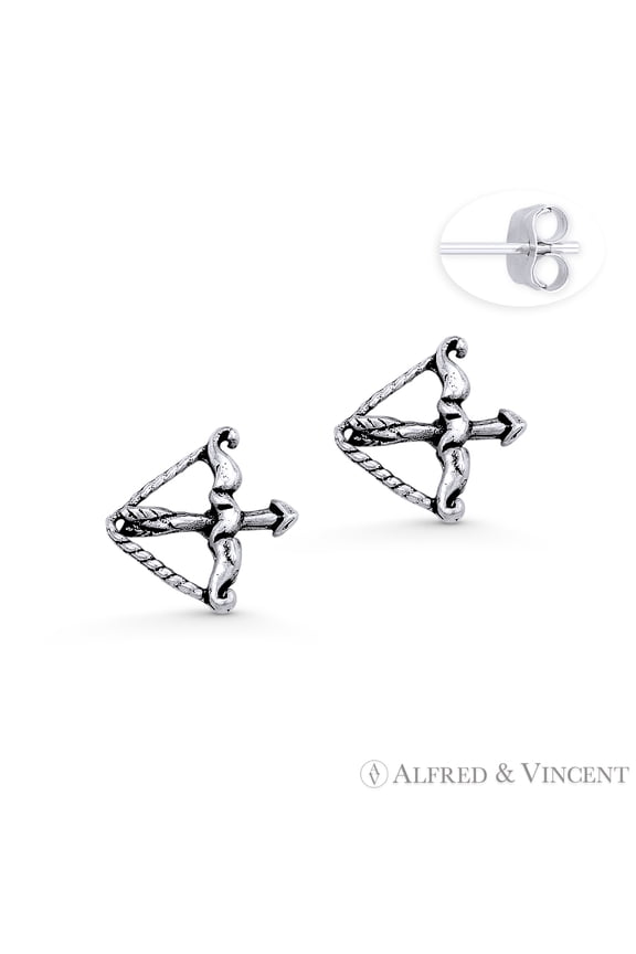 Bow & Arrow Archery Charm Stud Earrings in Oxidized .925 Sterling Silver