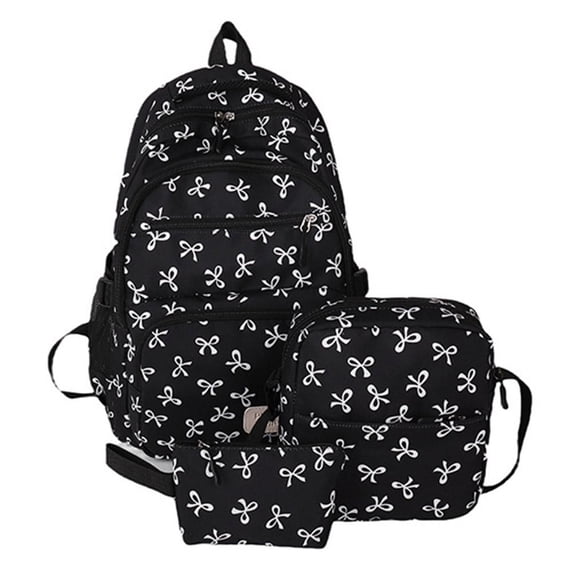 Bow Backpack, 3-Piece Nylon Preppy Backpack Set - Large, Medium & Small Bags - Bow Design, Multi-Compartment, Wear-Resistant, Ideal for College Students & Working Women, Travel & Commuting