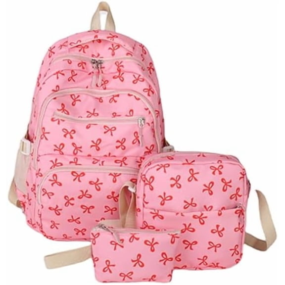 Bow Backpack 3Pcs Set Coquette Nylon Backpack Cute College Laptop Rucksack for Women Fashion Travel Daypack