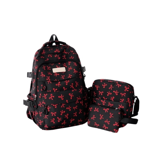 Bow Backpack 3pcs Set for Girls, Backpack with Bows, College Style Large Capacity Nylon Bow Bookbag Set