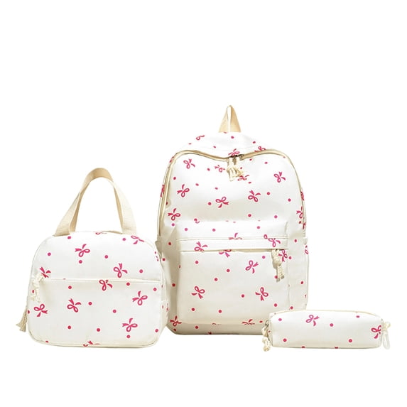 Bow Backpack Bow Backpack 3Pcs Set for Girls,Aesthetic Daypack Rucksack,Cute Kawaii Backpack Set,Aesthetic Daypack Bow Rucksack (White Pink Bow print)