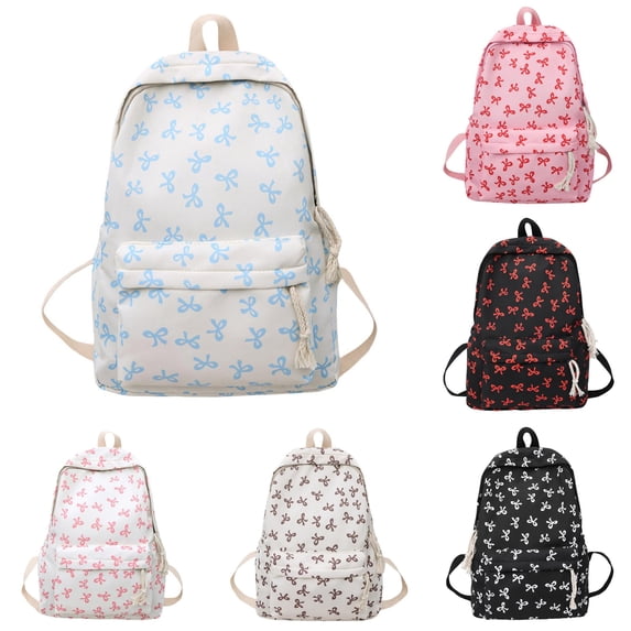 Bow Backpack Cute Girly Lightweight Daypack for College School Travel Daily Bookbag Campus Library Study Sessions Weekend Trips