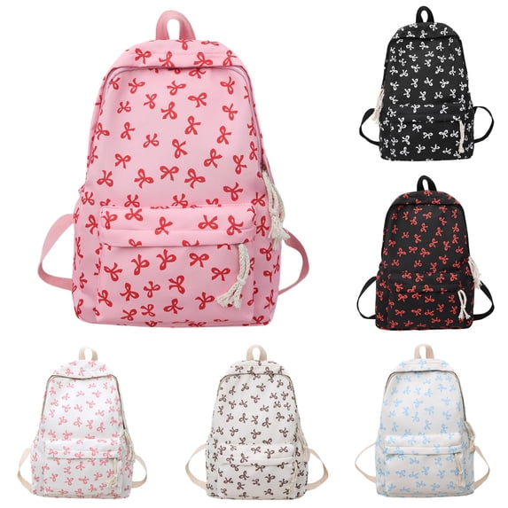 Bow Backpack Cute Girly Lightweight Daypack for College School Travel Daily Bookbag Campus Library Study Sessions Weekend Trips