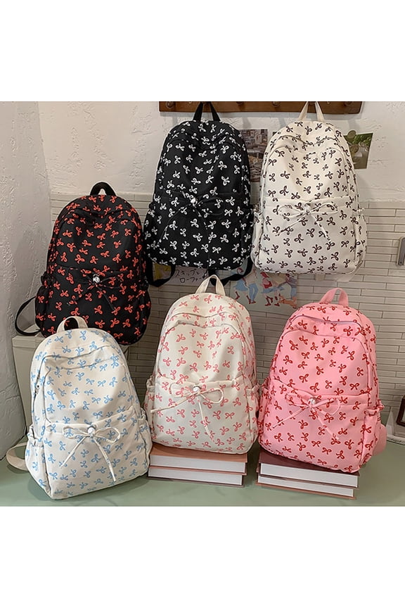 Bow Backpack Cute Preppy Daypack for Ages 6rd 7th 10th 12th University Back To School Aesthetic College Bookbag Small Makeup Bag
