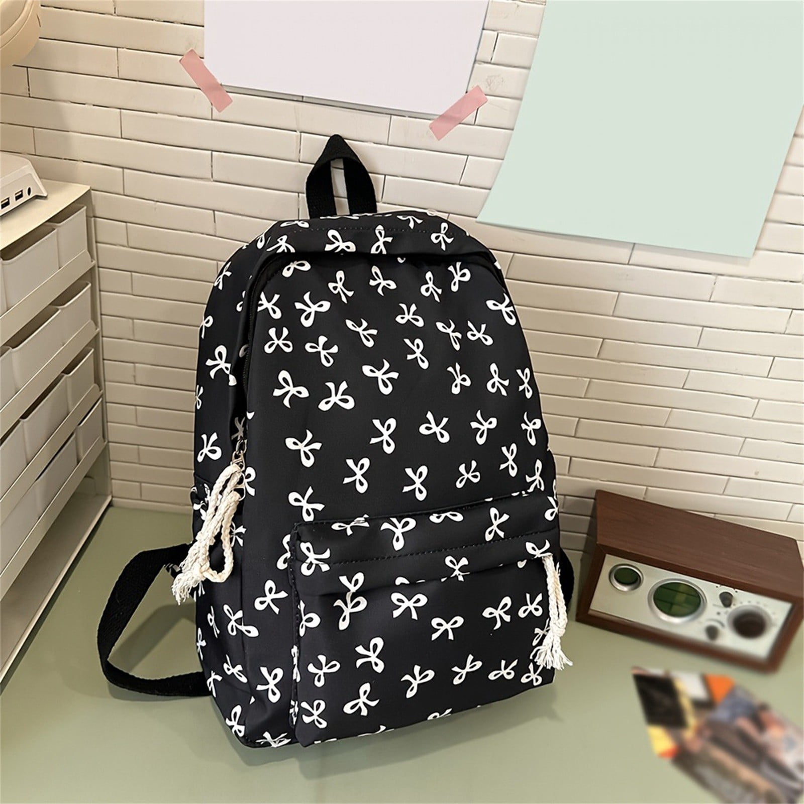 Cute Bow Nylon Backpack for Women Kawaii Aesthetic Schoolbag Rucksack with Bow Backpack For Women Aesthetic Nylon Rucksack Cute Kawaii  main image 4