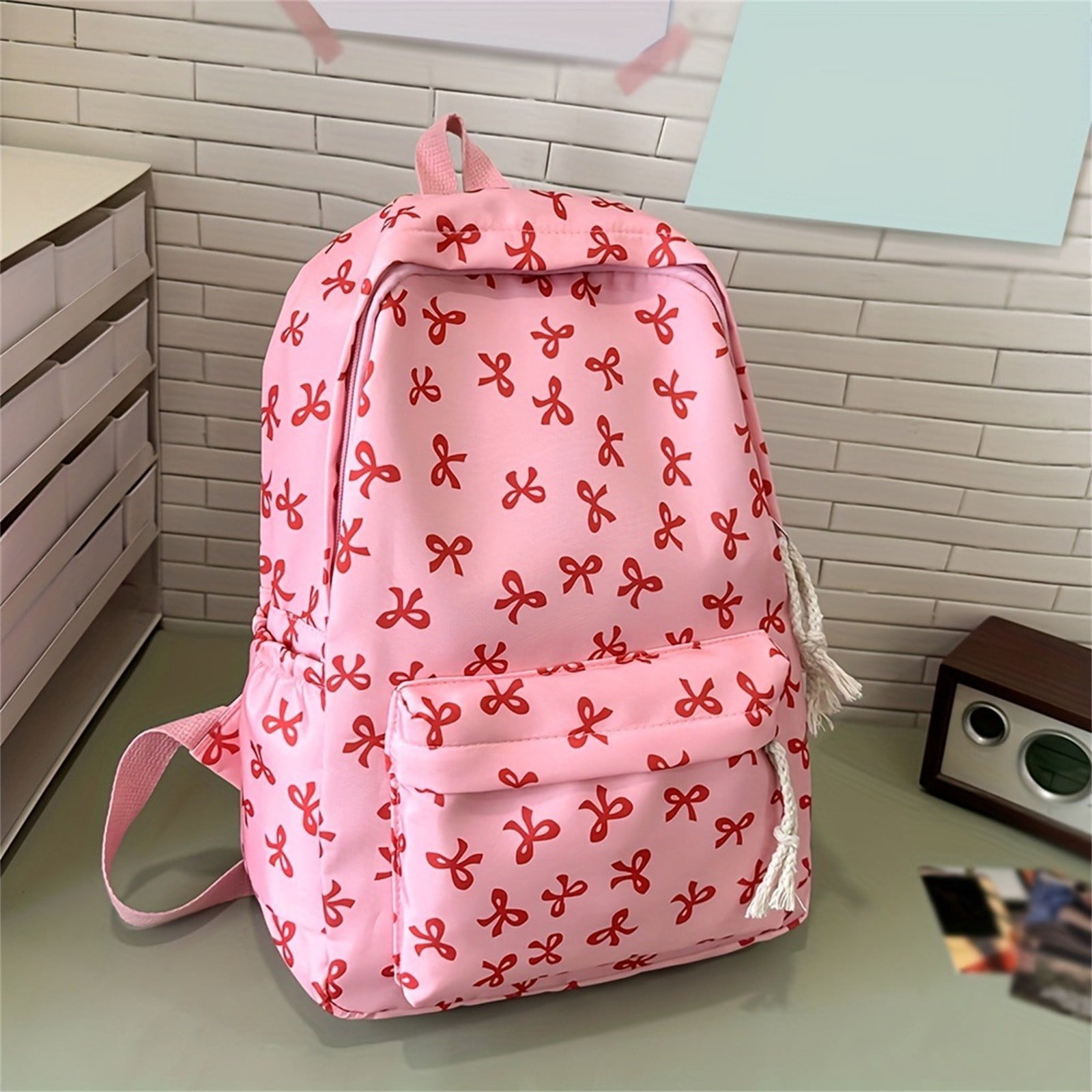 Cute Bow Nylon Backpack for Women Kawaii Aesthetic Schoolbag Rucksack with Bow Backpack For Women Aesthetic Nylon Rucksack Cute Kawaii  main image 3