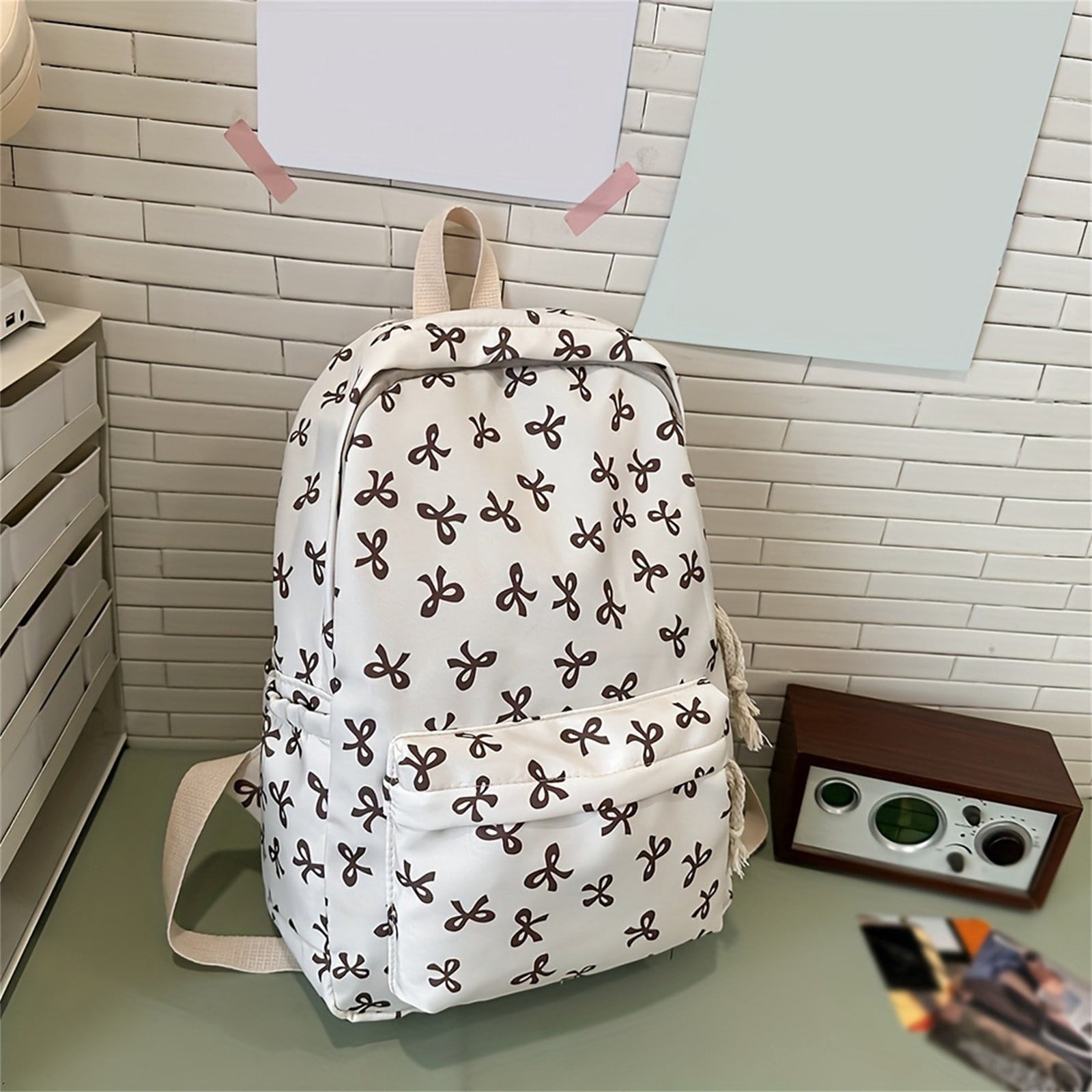 Bow Backpack For Women Aesthetic Nylon Rucksack Cute Kawaii 