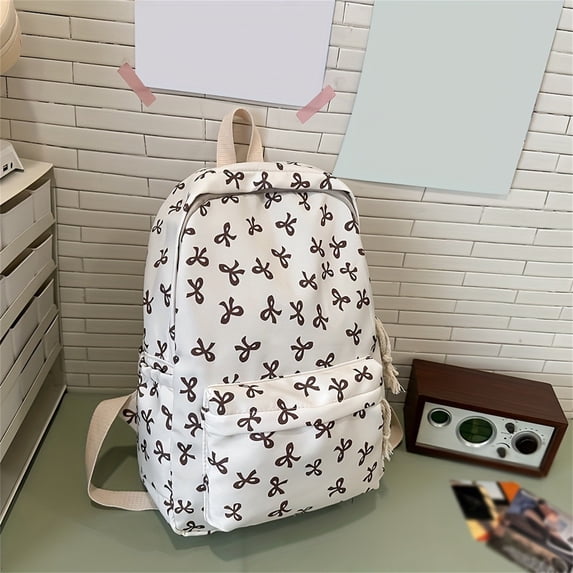Bow Backpack For Women Aesthetic Nylon Rucksack Cute Kawaii Backpack Set With Bow Pattern