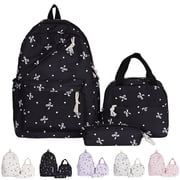 Bow Backpack Girls Teens Coquette Floral Print Kawaii Cottagecore Preppy Lightweight Laptop Bookbag Back to School Supplies Backpack School Rucksack,B-Black