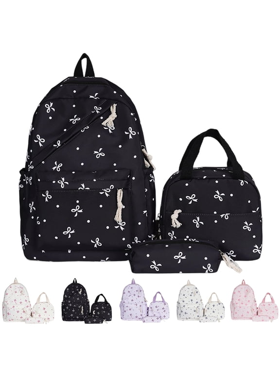 Bow Backpack Girls Teens Coquette Floral Print Kawaii Cottagecore Preppy Lightweight Laptop Bookbag Back to School Supplies Backpack School Rucksack,B-Black