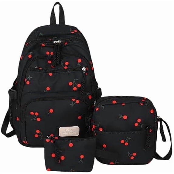 Bow Backpack for Women 3Pcs Set Kawaii Coquette Nylon Backpack Cute College Laptop Rucksack Fashion Travel Daypack 2025 New (Black Cherry)