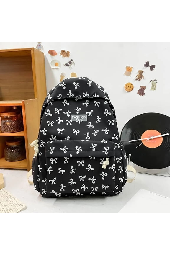 Bow Backpack for Women Casual Fashion Bow Printed Backpacks Laptop Lightweight Travel Daypack 2026 Black 12.6 In