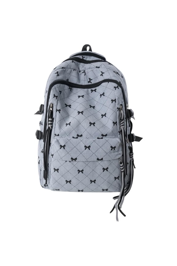 Bow Backpack for Women Cute Coquette Backpack with Bow Fashion Corduroy Bookbag Diamond Pattern Rucksack(Blue)