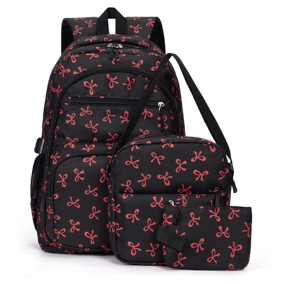 Bow Backpack for Women with Lunchbox, Stylish Daily Carry Backpack Set for School Travel and Activities