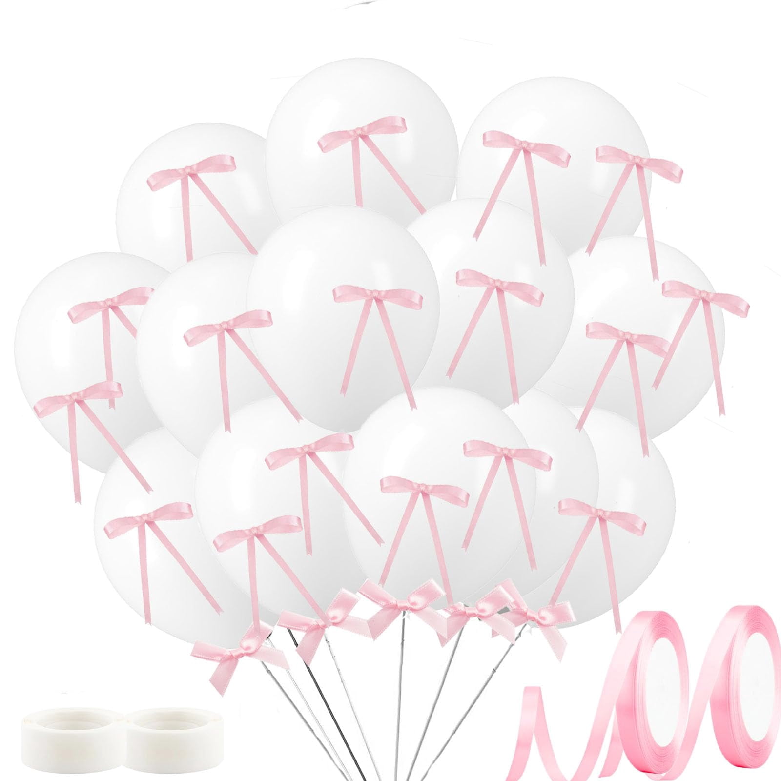Nude Bow Balloons Kit - 30 Champagne Balloons & 200 Bows, Elegant Party Decor For Showers & Weddings