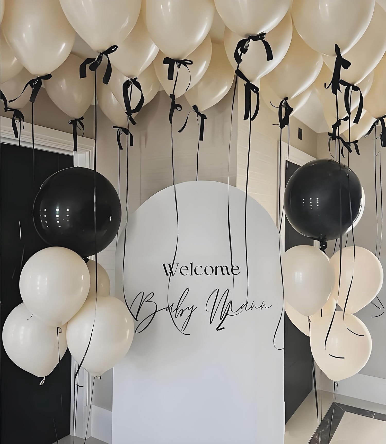 19 PCS Black & Cream White Heart Balloons - 18" & 10" Foil Balloons For Birthday, Wedding, Baby Shower Party Decor