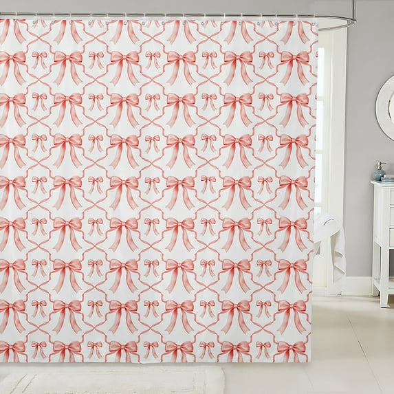 Bow Bath Curtain,Kawaii Pink Bow 72"Wx72"L Bathroom Curtain,Cute Princess Bowknot Shower Curtain,Watercolor Bow Tie Bathroom Accessories